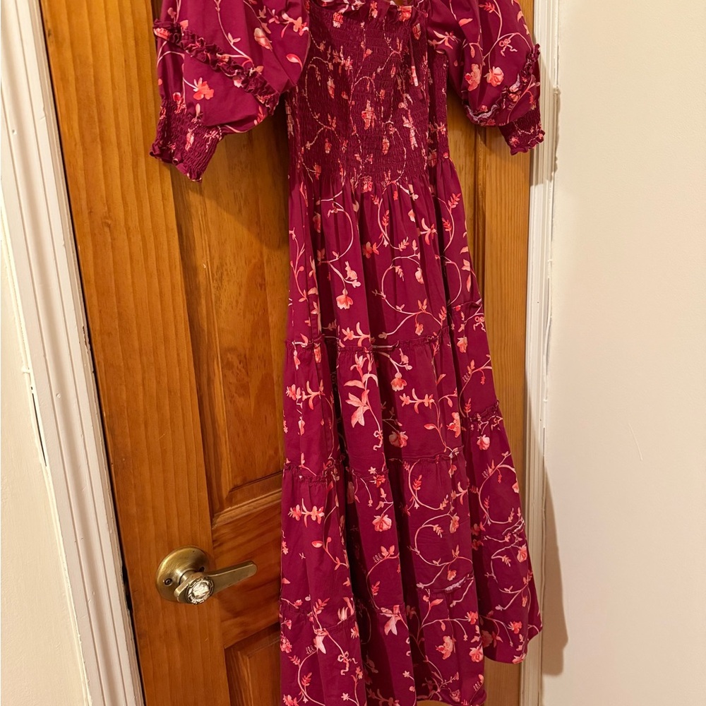 Hill House Burgundy Floral Long Sleeve Dress - Picture 2 of 8